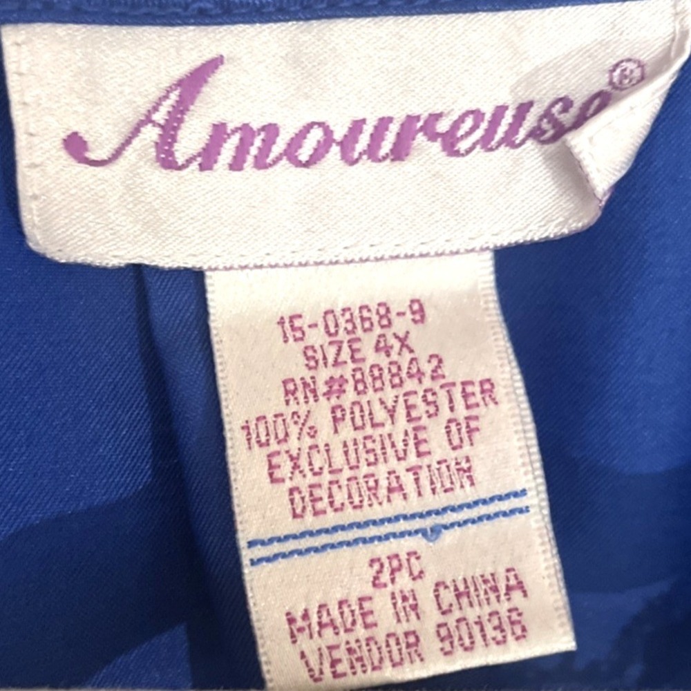 Amoureuse Women's 4x Royal Blue Satin 3/4 Sleeve V Neck Long Pajamas Size 4X - Picture 7 of 11